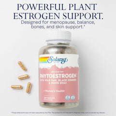 SOLARAY PhytoEstrogen vegan certification logo emphasizes plant-based wellness.