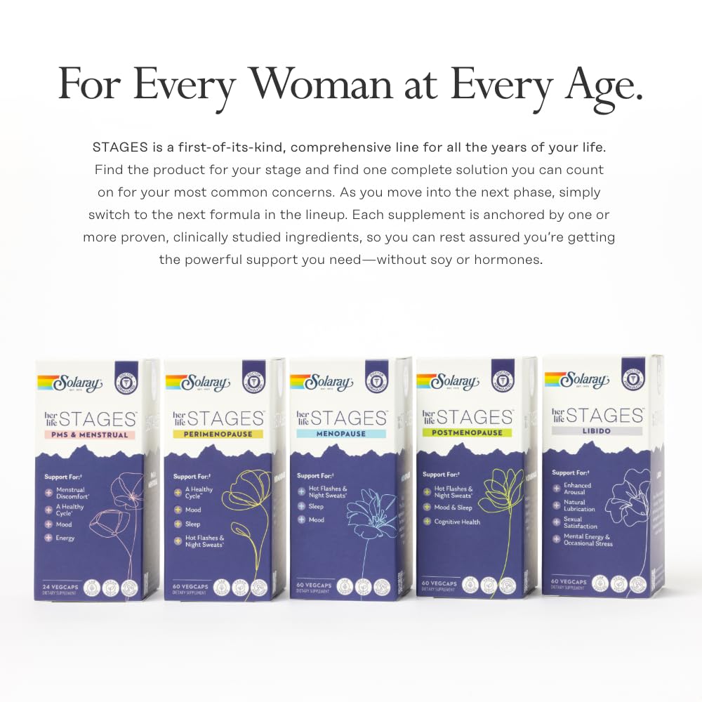 SOLARAY Postmenopause Life Stages 60-day guarantee label indicates risk-free purchase