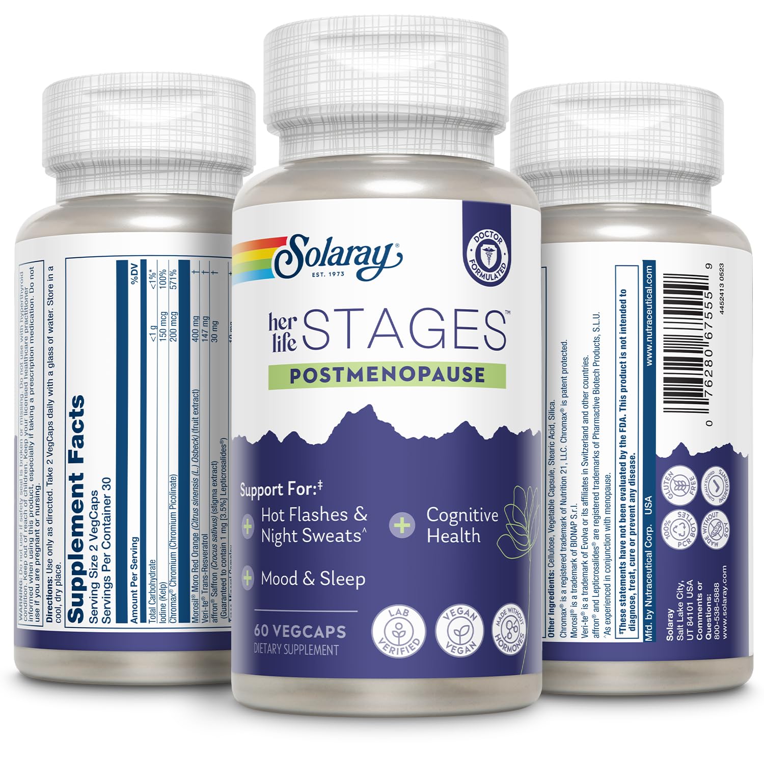 SOLARAY Postmenopause Life Stages ingredients label close-up for informed choices