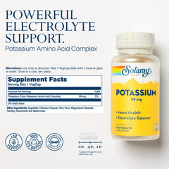 SOLARAY Potassium 99 mg capsules ready for daily electrolyte support.