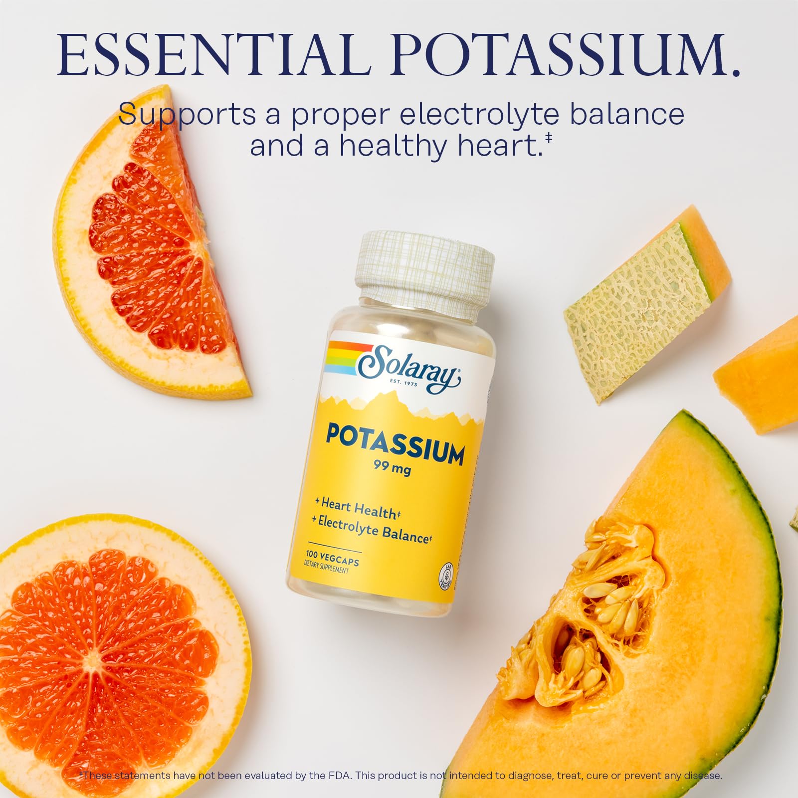 SOLARAY Potassium 99 mg label shows dosage and ingredients.