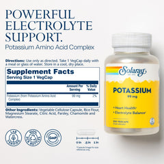 SOLARAY Potassium capsules close-up highlights bioavailable amino acid complex.