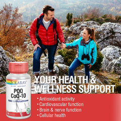 Solaray PQQ CoQ10 capsules closeup for convenient daily supplementation.