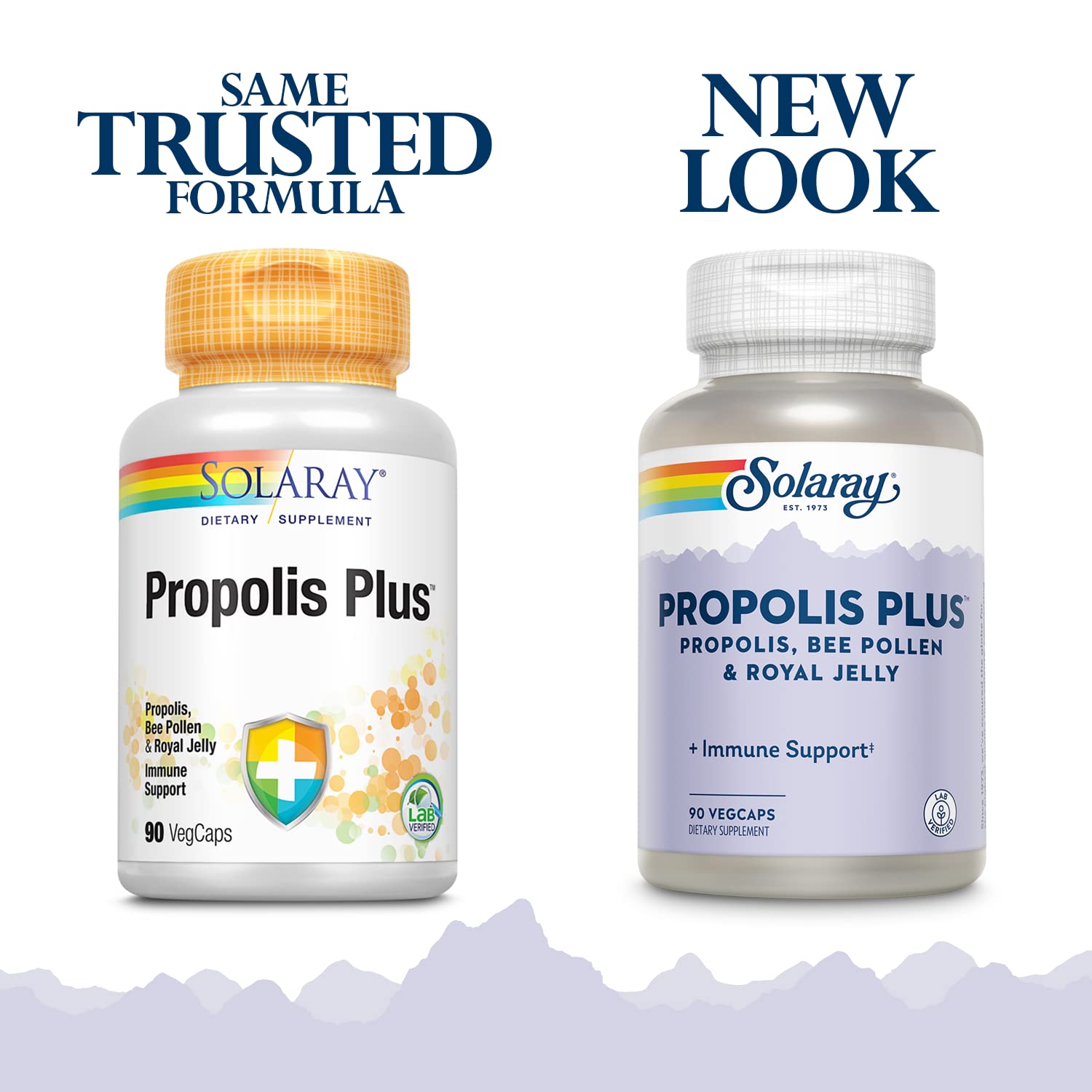SOLARAY Propolis Plus ingredients-label highlights propolis, bee pollen, and royal jelly.