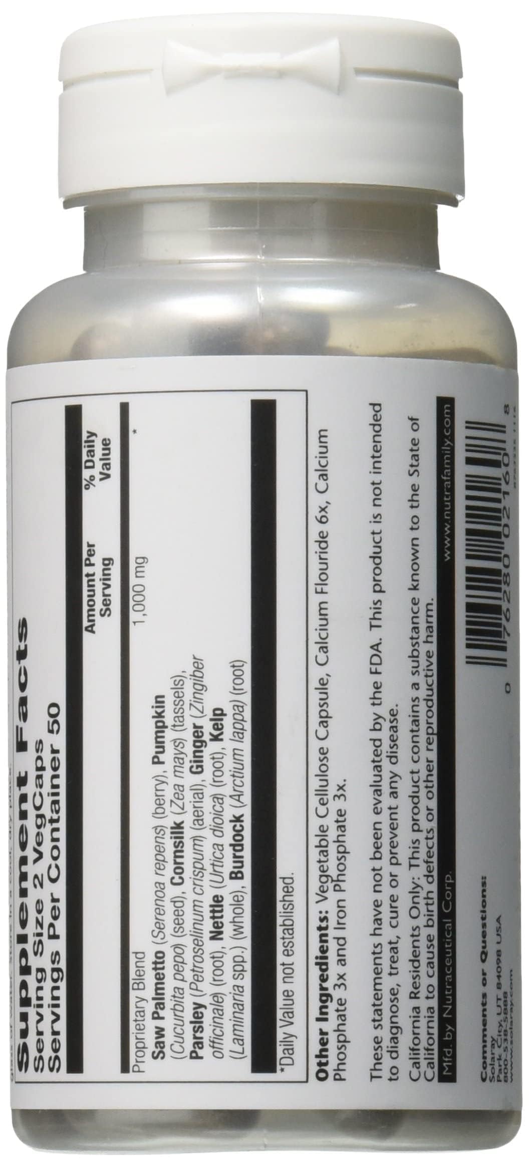 SOLARAY Prostate Blend SP-16 label detail, emphasizing clear directions and trust.