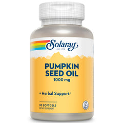 SOLARAY Pumpkin Seed Oil softgel bottle showing 1000 mg per serving for daily use