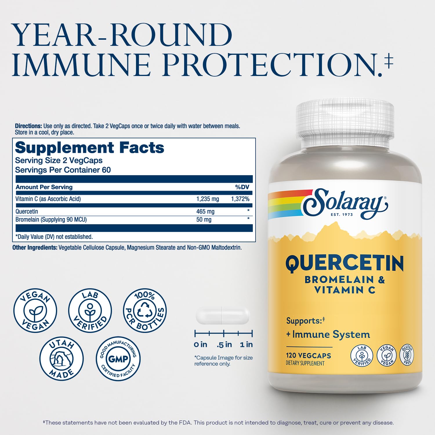 SOLARAY QBC Plex capsules ready for daily vegan, non-GMO supplementation and wellness.