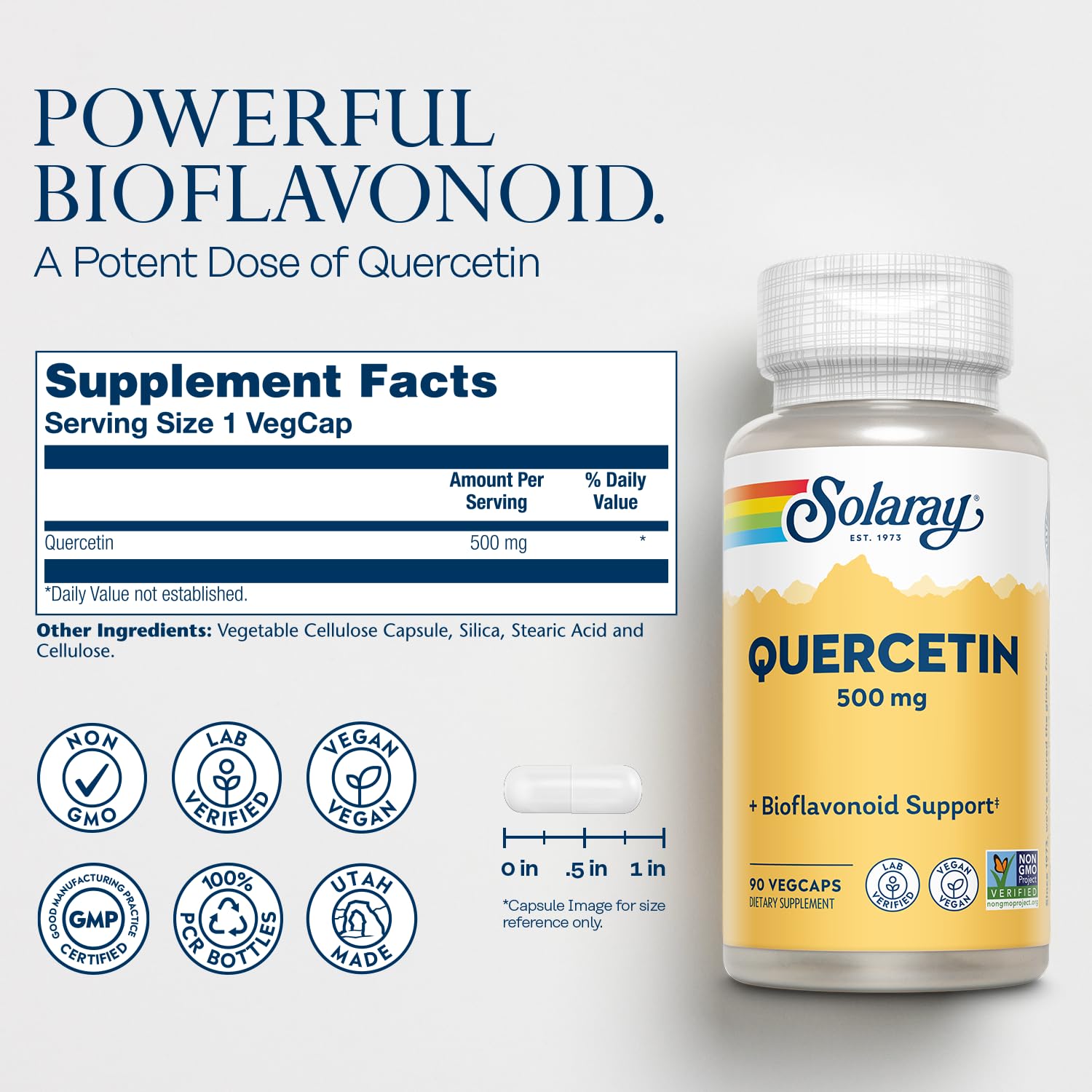Close-up of SOLARAY Quercetin capsules for easy daily supplementation