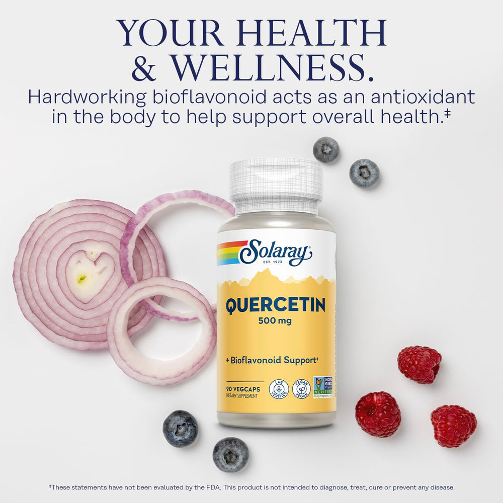 SOLARAY Quercetin label highlights Non-GMO and vegan ingredients