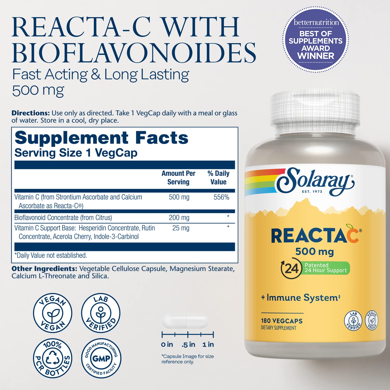 Solaray Reacta-C scoop dispensing the 500 mg vitamin C for daily wellness