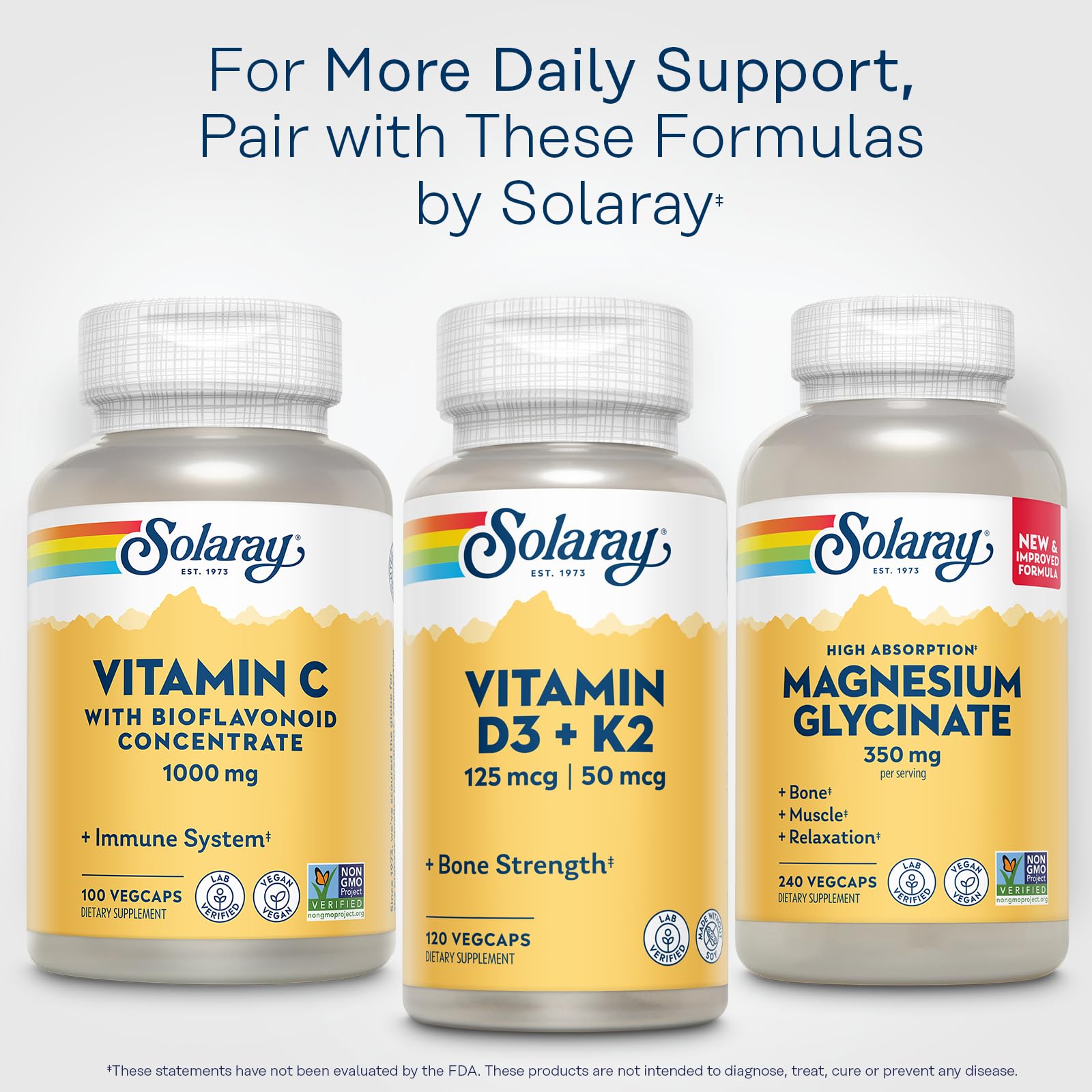 SOLARAY bottle in recycled packaging supports sustainable living.