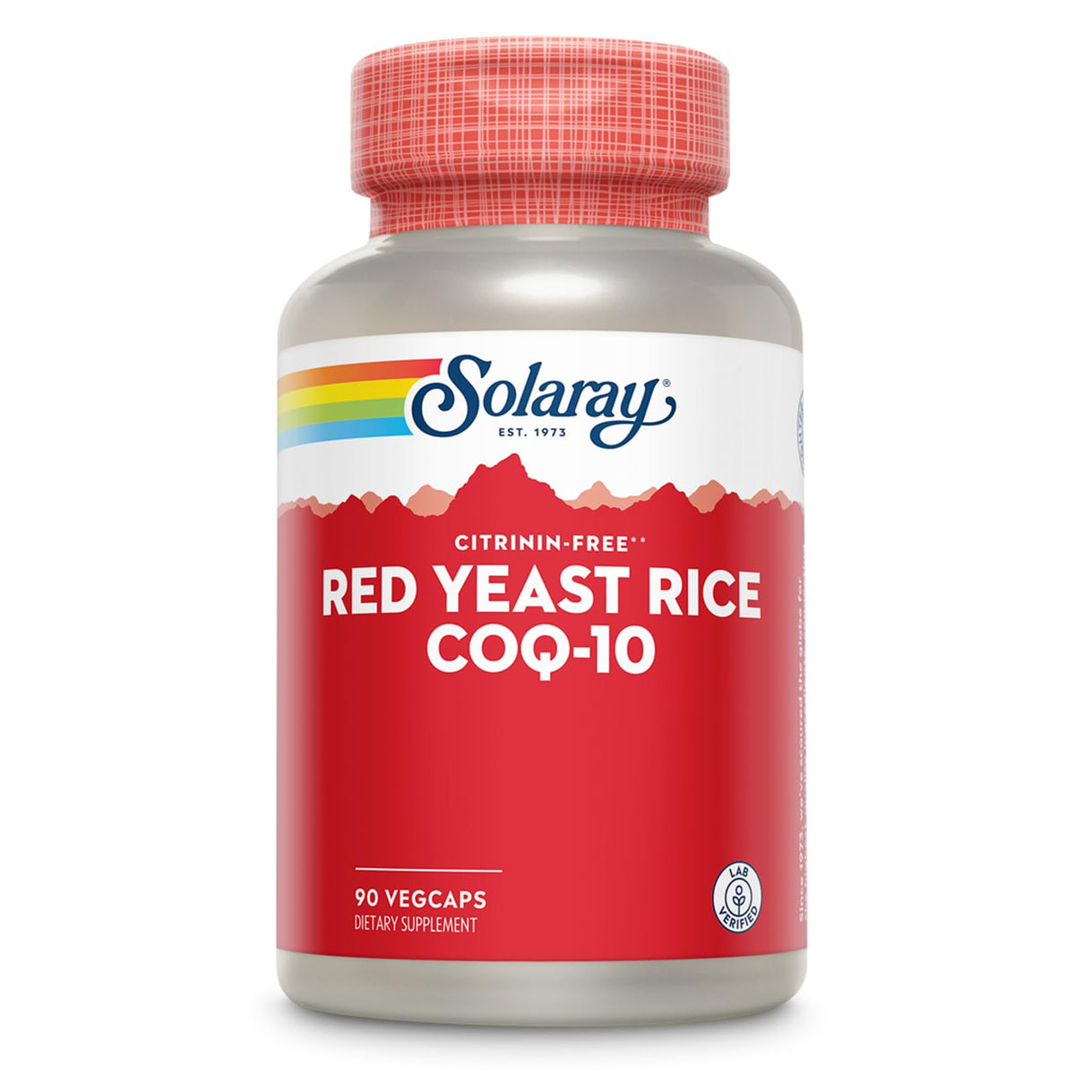 SOLARAY Red Yeast Rice bottle front view signaling heart health support.