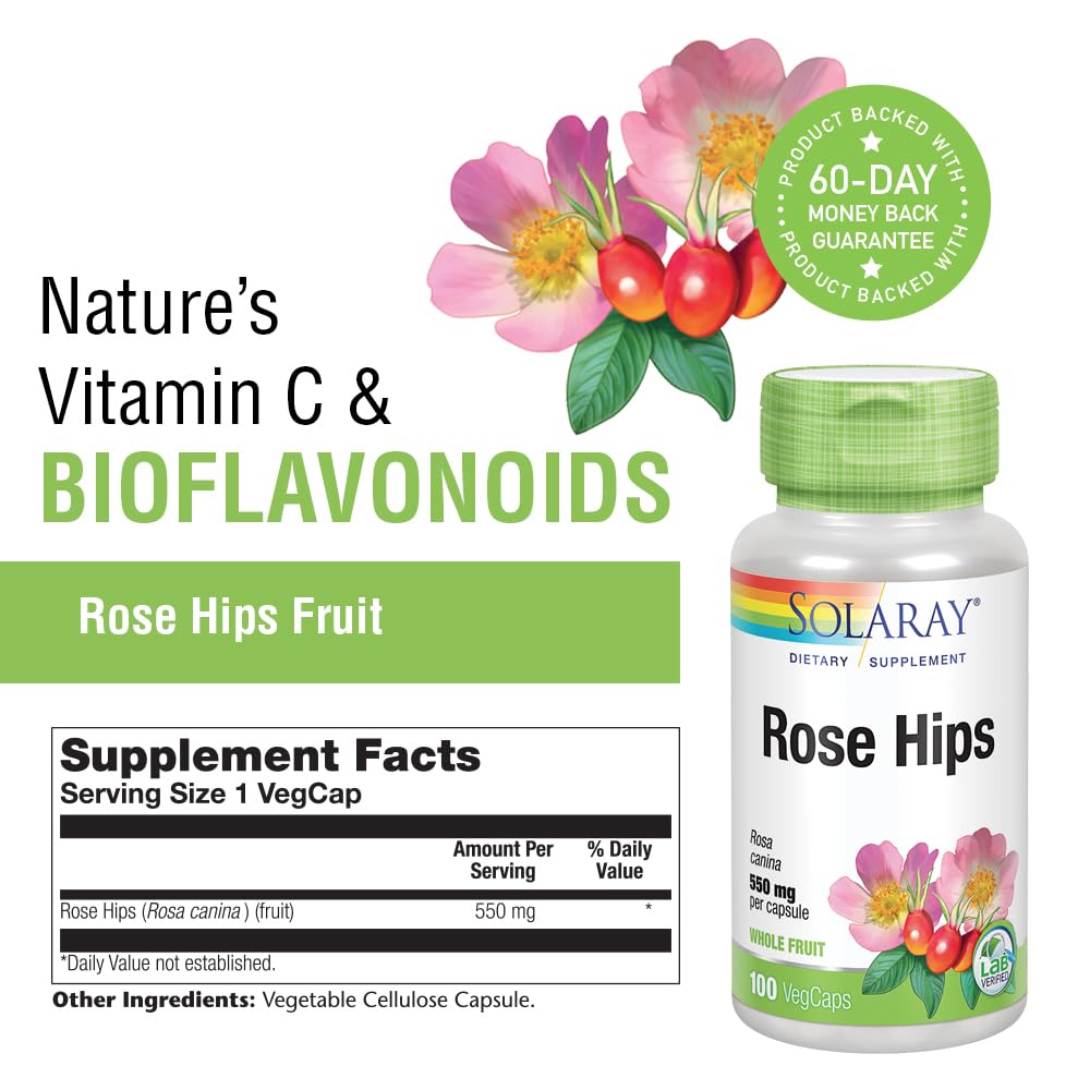 Solaray Rose Hips fruit label detail non-GMO vegan quality you can trust