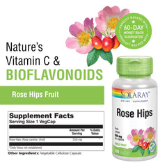 Solaray Rose Hips fruit label detail non-GMO vegan quality you can trust