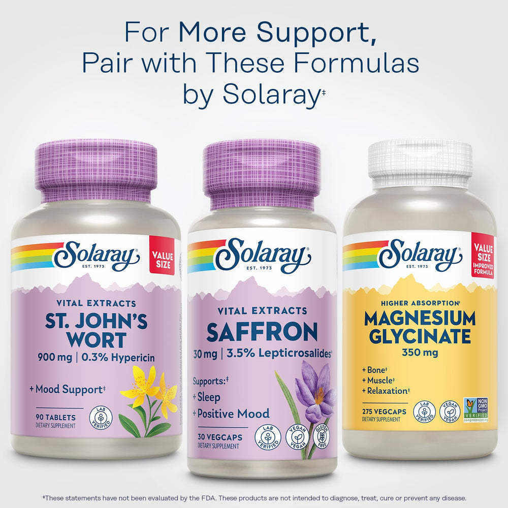SOLARAY Saffron Extract sustainable packaging highlights eco-conscious design.