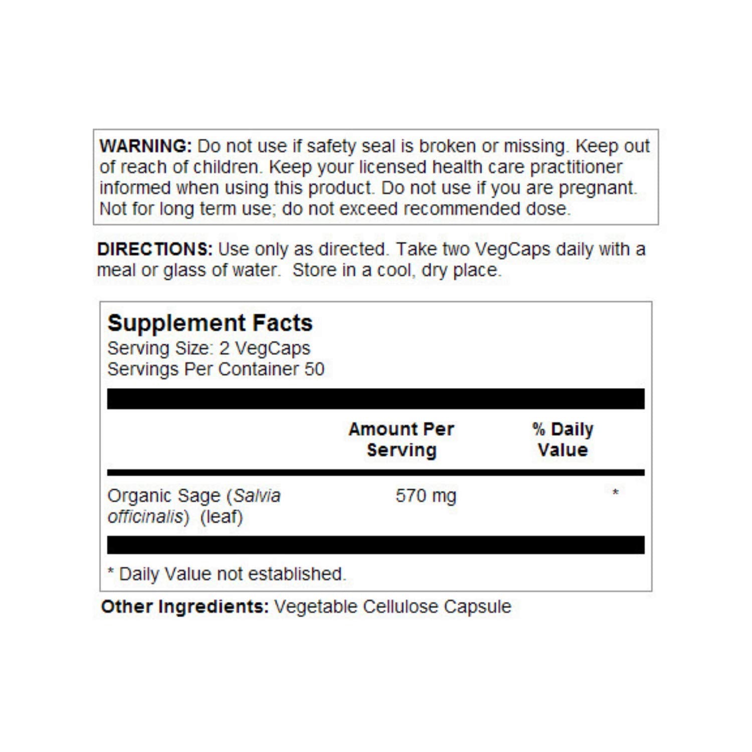 Close-up of SOLARAY Sage Leaf label showing organic farming and potency