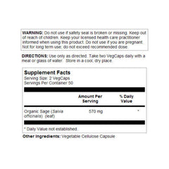 Close-up of SOLARAY Sage Leaf label showing organic farming and potency
