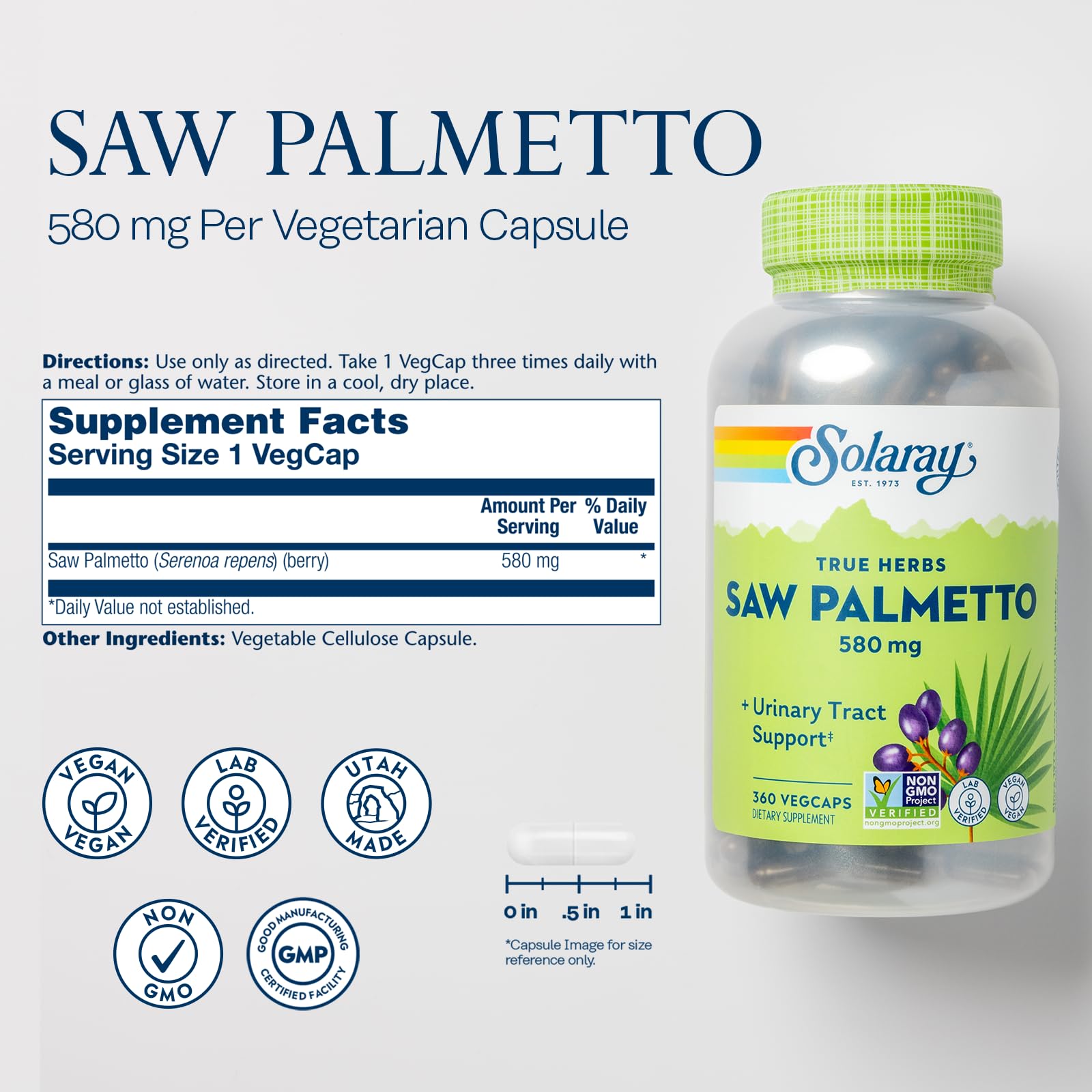 SOLARAY Saw Palmetto berries close-up showing natural fatty acids