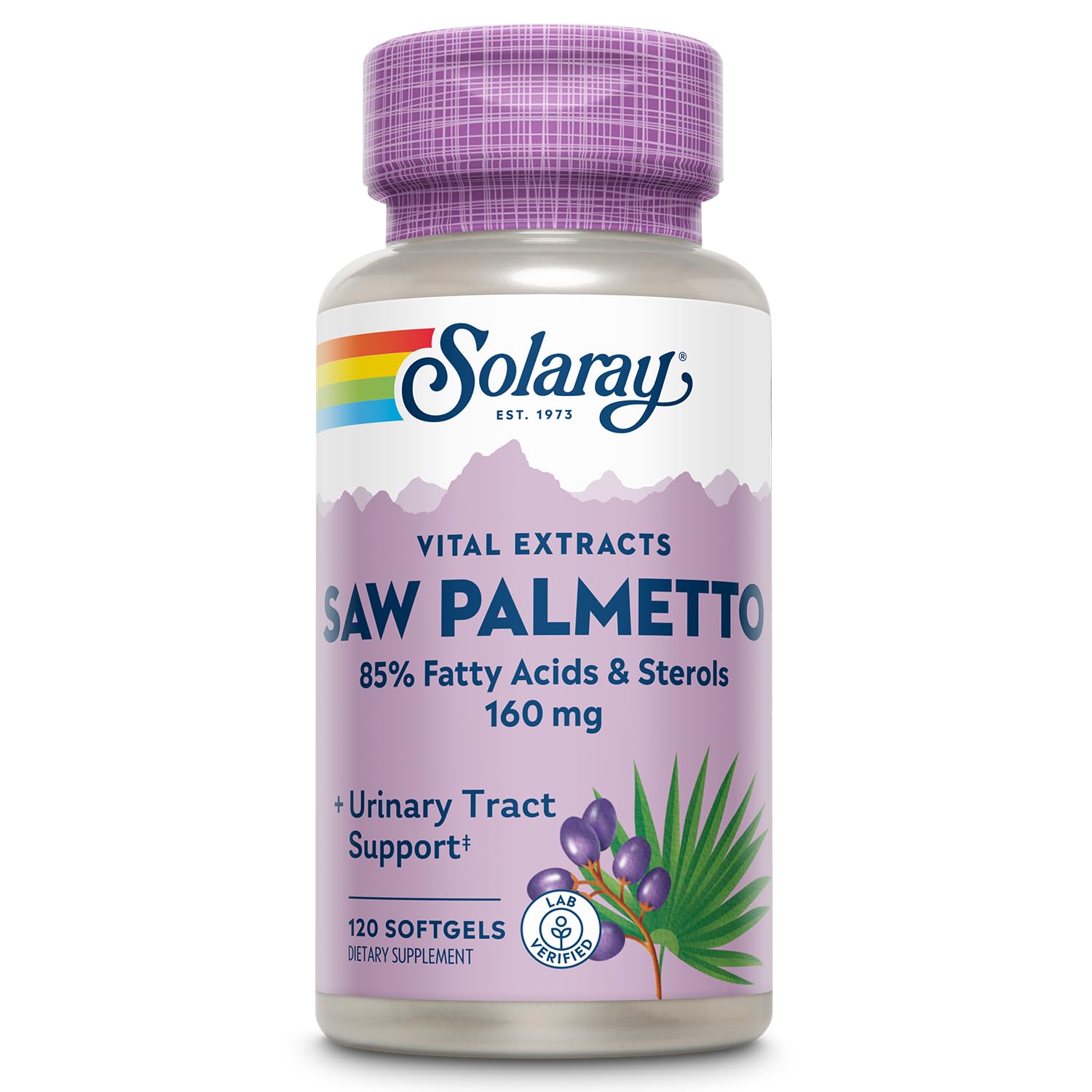SOLARAY Saw Palmetto bottle front for daily prostate support.