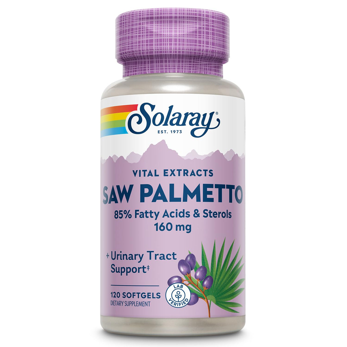 SOLARAY Saw Palmetto bottle front for daily prostate support.