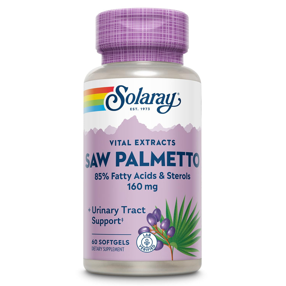 SOLARAY Saw Palmetto extract bottle front for potential urinary support.