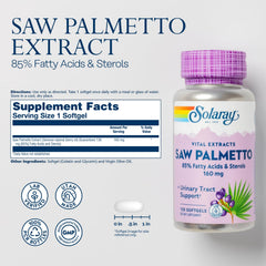 SOLARAY Saw Palmetto softgels close-up highlighting potency.