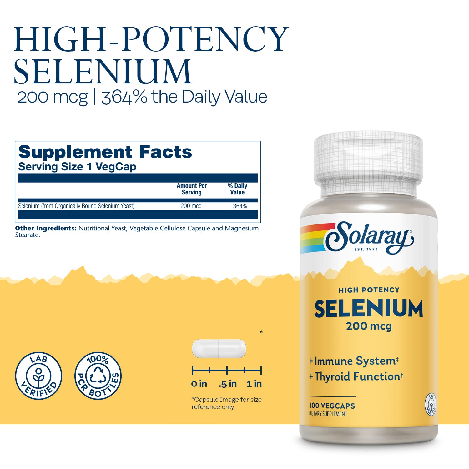 SOLARAY Selenium thyroid function visual with clear bottle label