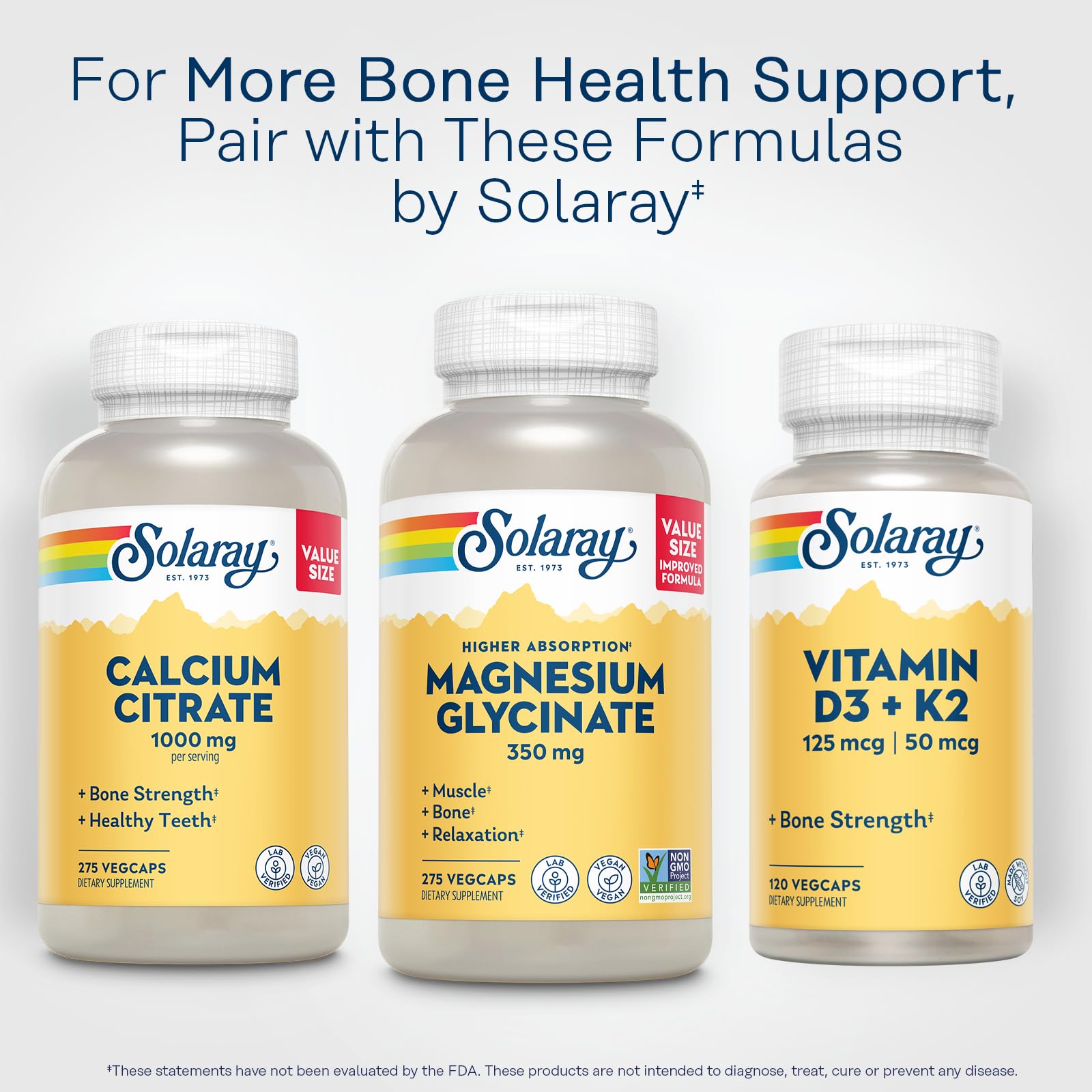Serving size panel with SOLARAY bottle aids daily intake planning.