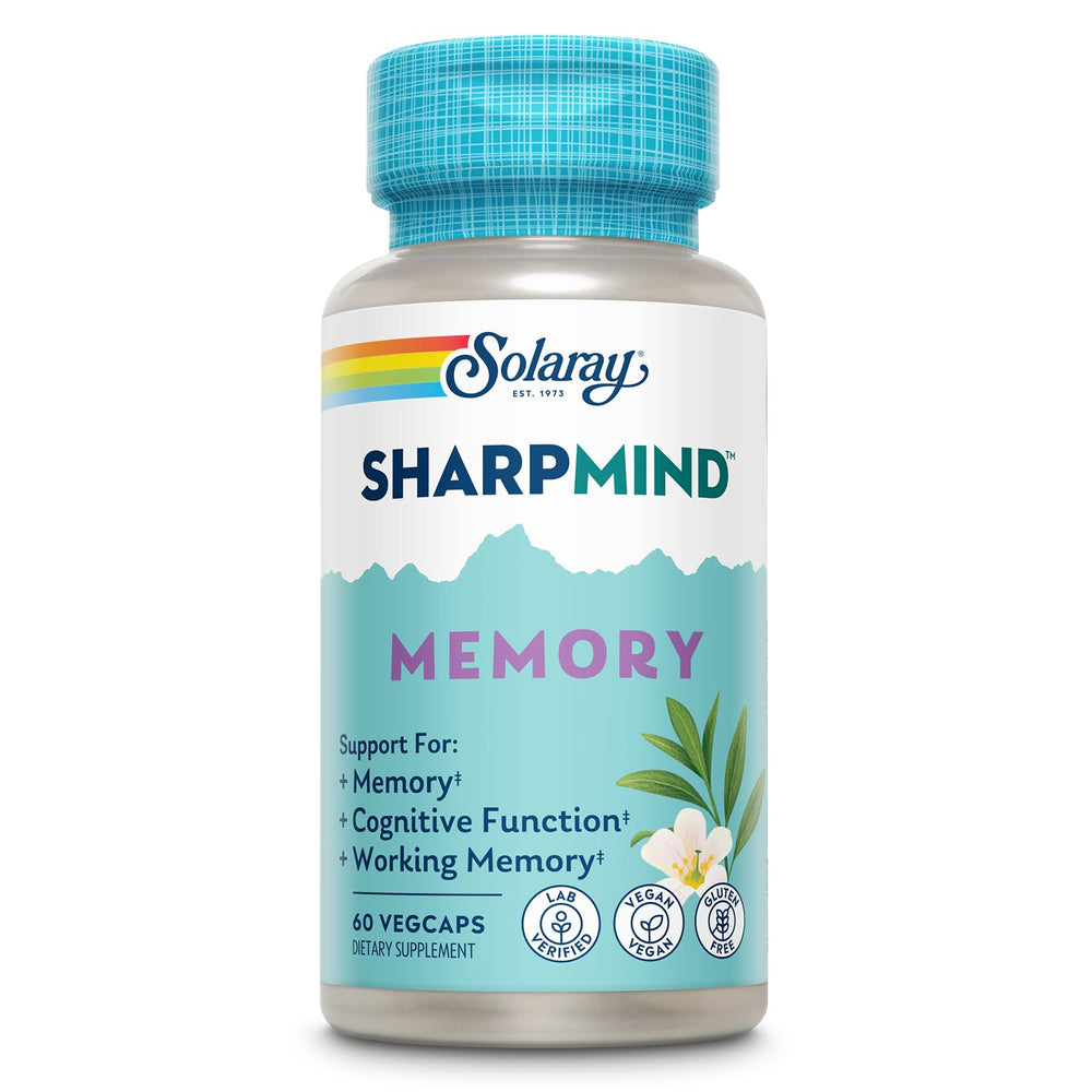 SOLARAY SharpMind bottle hero showing memory-focused formula for daily concentration.