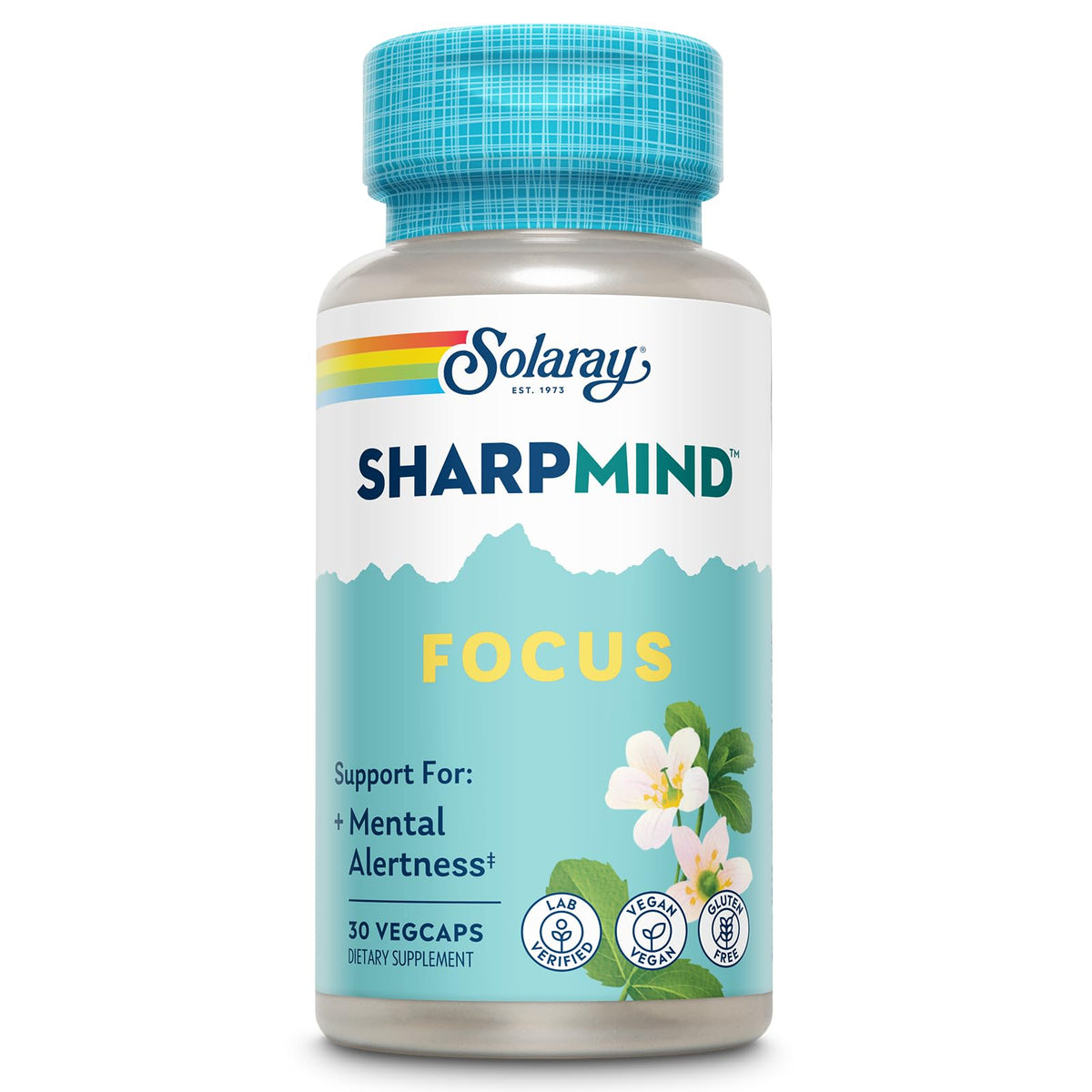 SOLARAY SharpMind Focus capsule close-up for cognitive support.