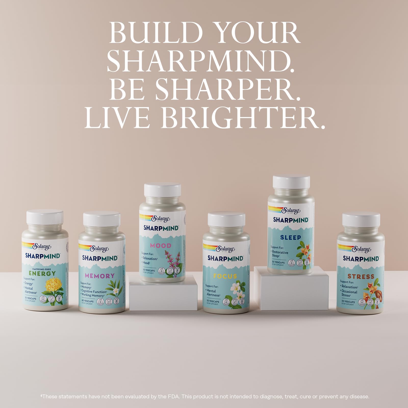SOLARAY SharpMind nutrition facts panel noting Chaga and Ginkgo Biloba alternative for daily wellness.