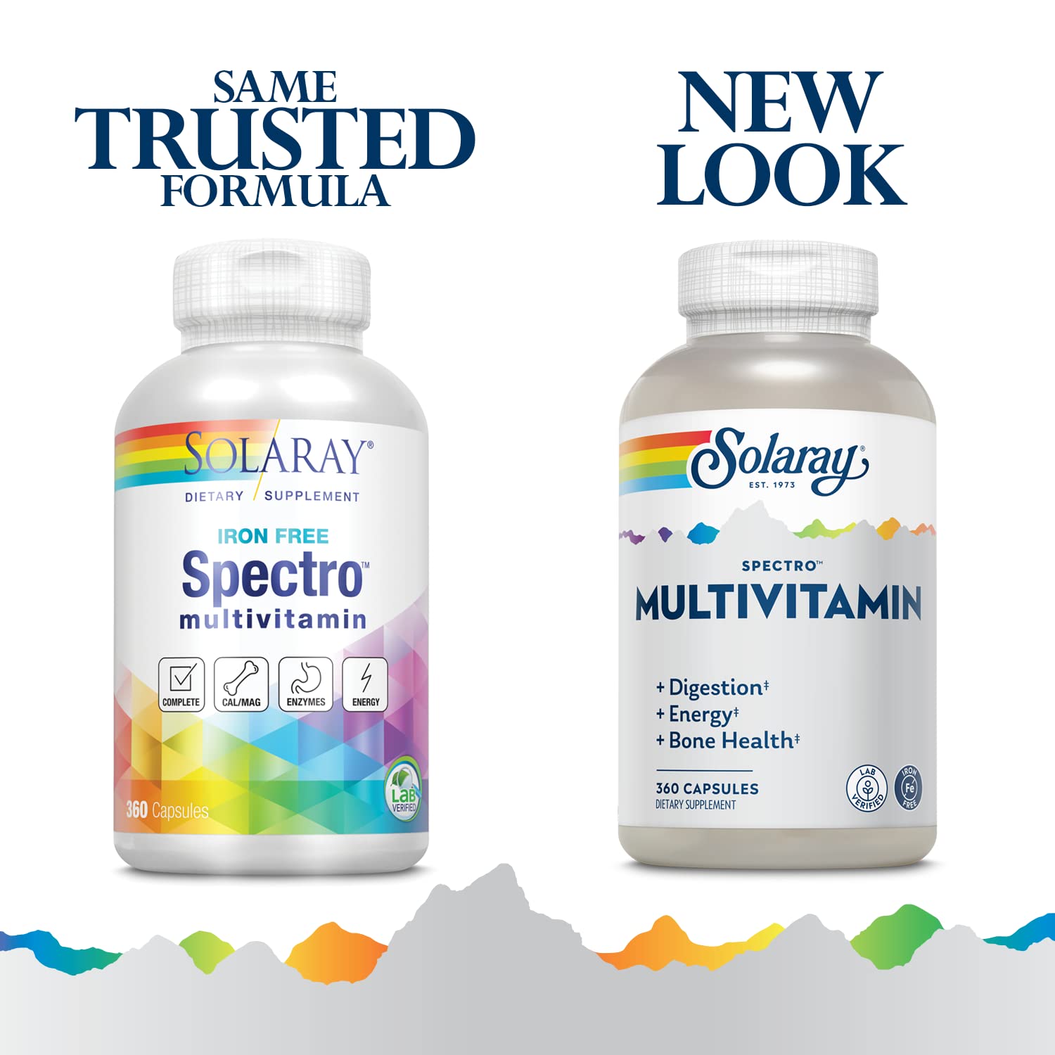 SOLARAY Spectro Multivitamin bottle side highlighting calcium and magnesium for bone health.