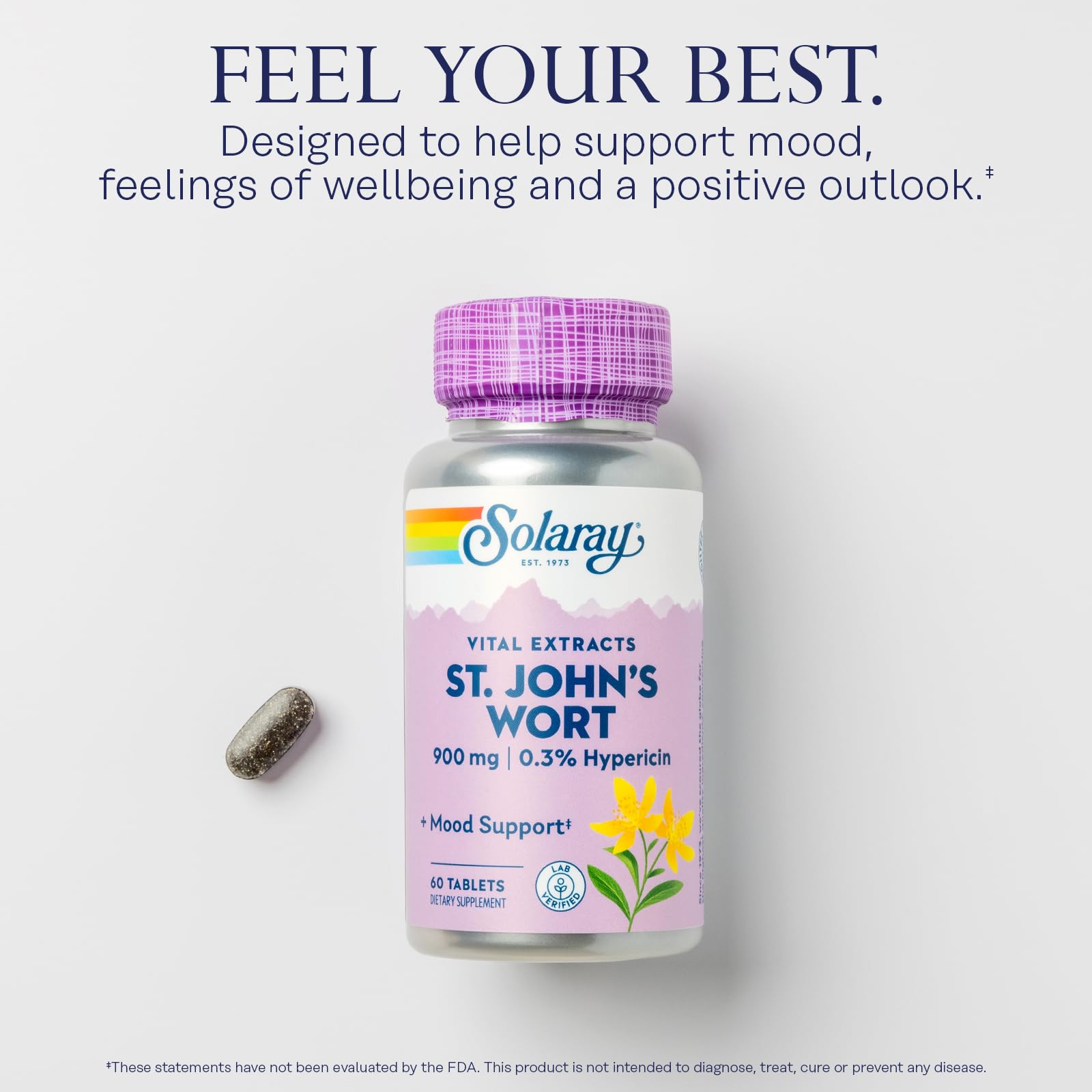 Solaray St. John's Wort daily dose image, illustrating a convenient single-tablet routine.