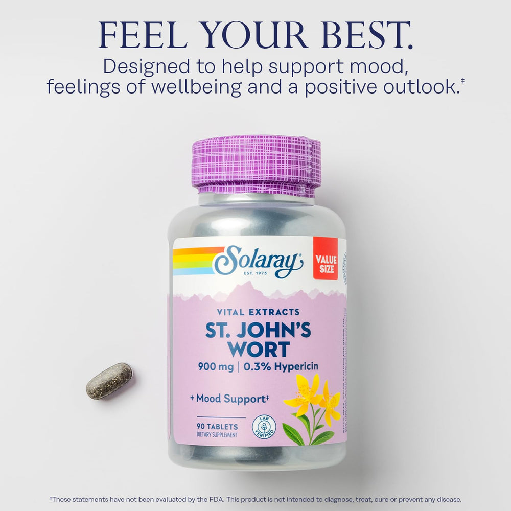SOLARAY St. John's Wort tablet being poured suggests daily use.
