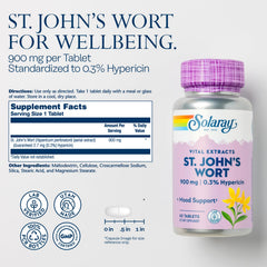 Solaray St. John's Wort tablets close-up, highlighting standardization for consistent potency.