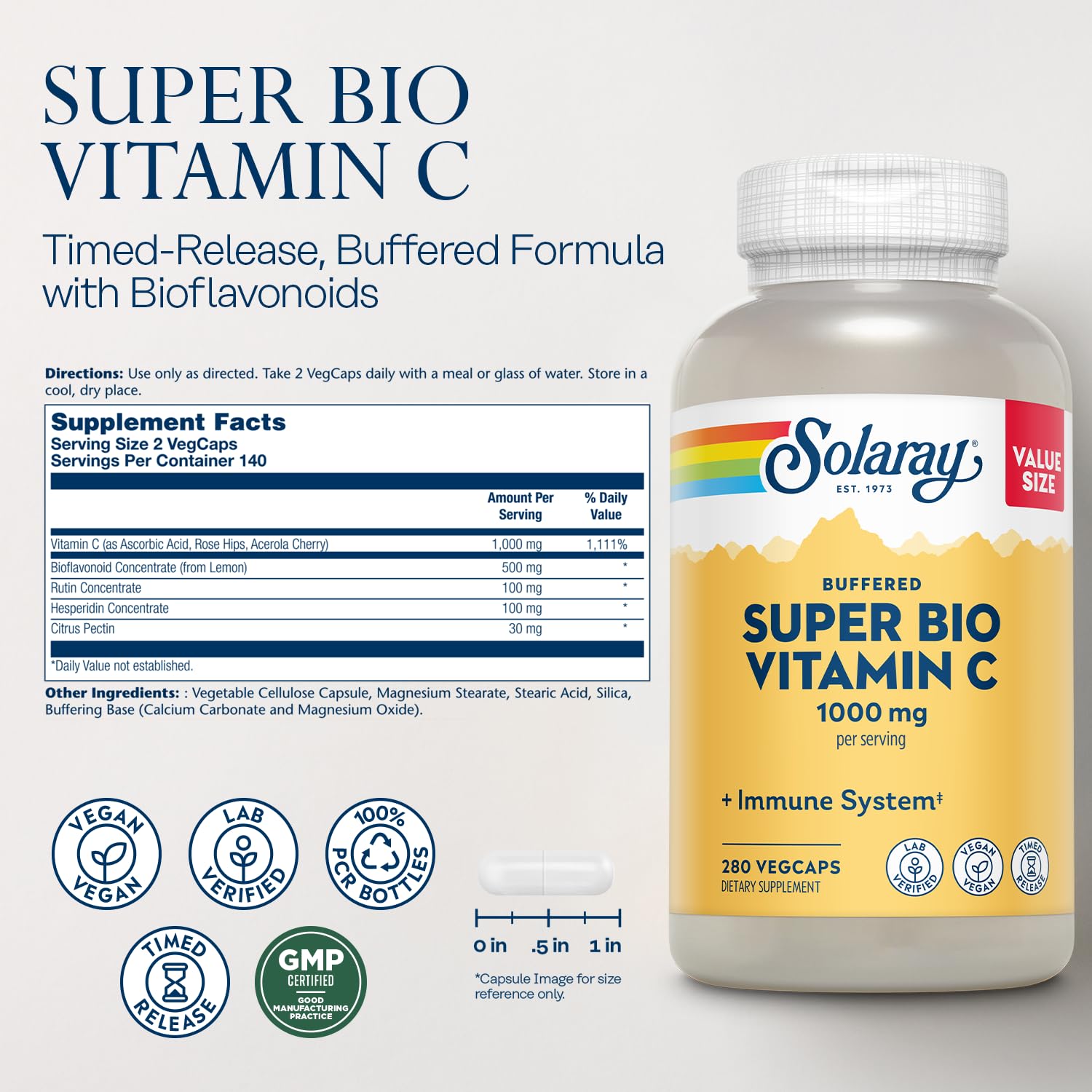 Solaray Super Bio Buffered Vitamin C label highlighting 1000 mg dose
