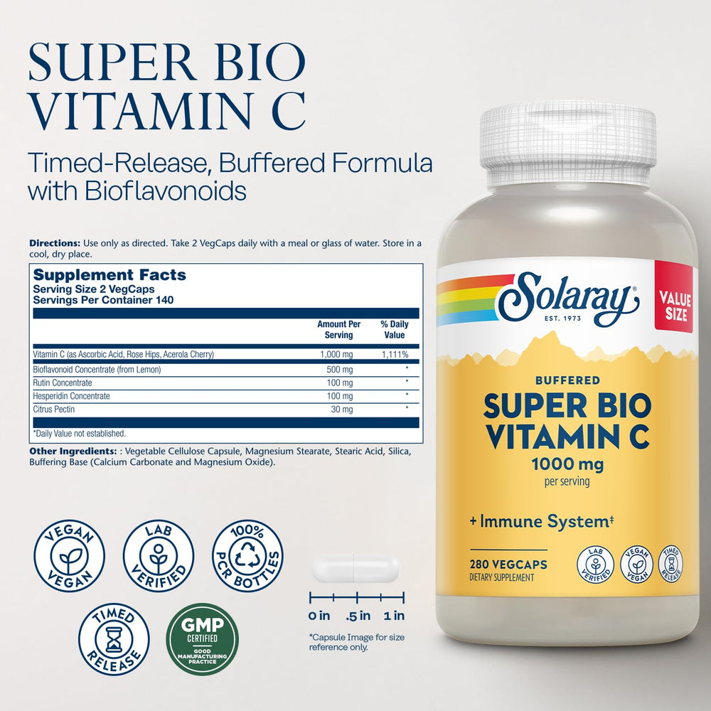 Solaray Super Bio Buffered Vitamin C label highlighting 1000 mg dose