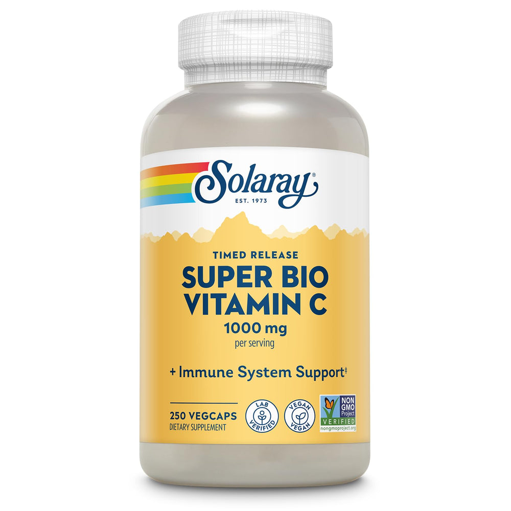 SOLARAY Super Bio Vitamin C 1000mg bottle front view highlighting key ingredients