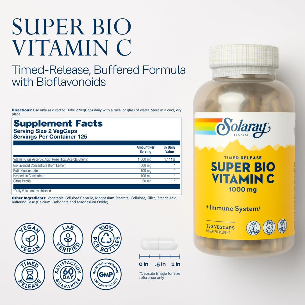 SOLARAY Vitamin C 1000mg bottle label with product details