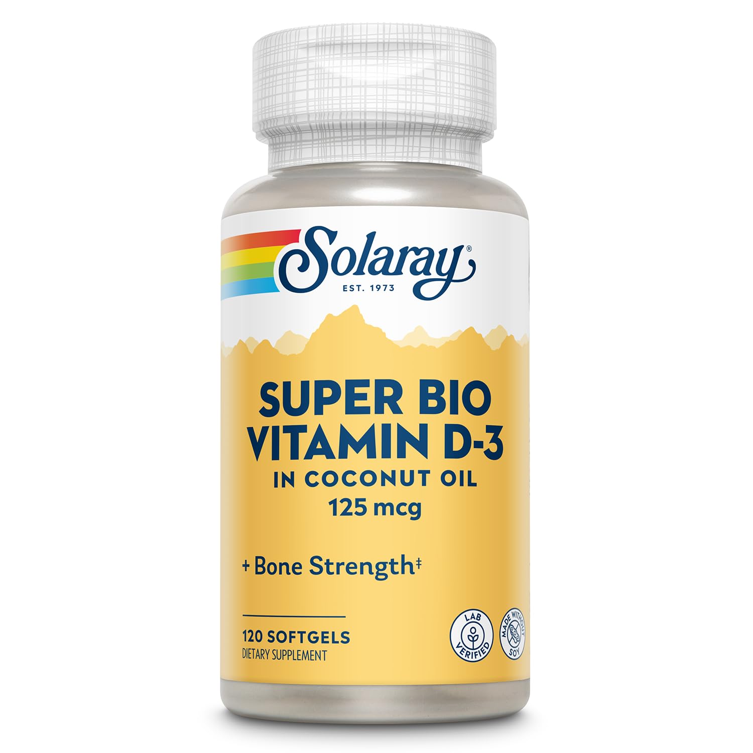 SOLARAY Super Bio Vitamin D3 bottle with coconut oil for absorption support