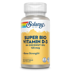 SOLARAY Super Bio Vitamin D3 bottle with coconut oil for absorption support