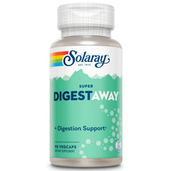 SOLARAY Super Digestaway bottle shown, signaling comprehensive digestive enzyme support.