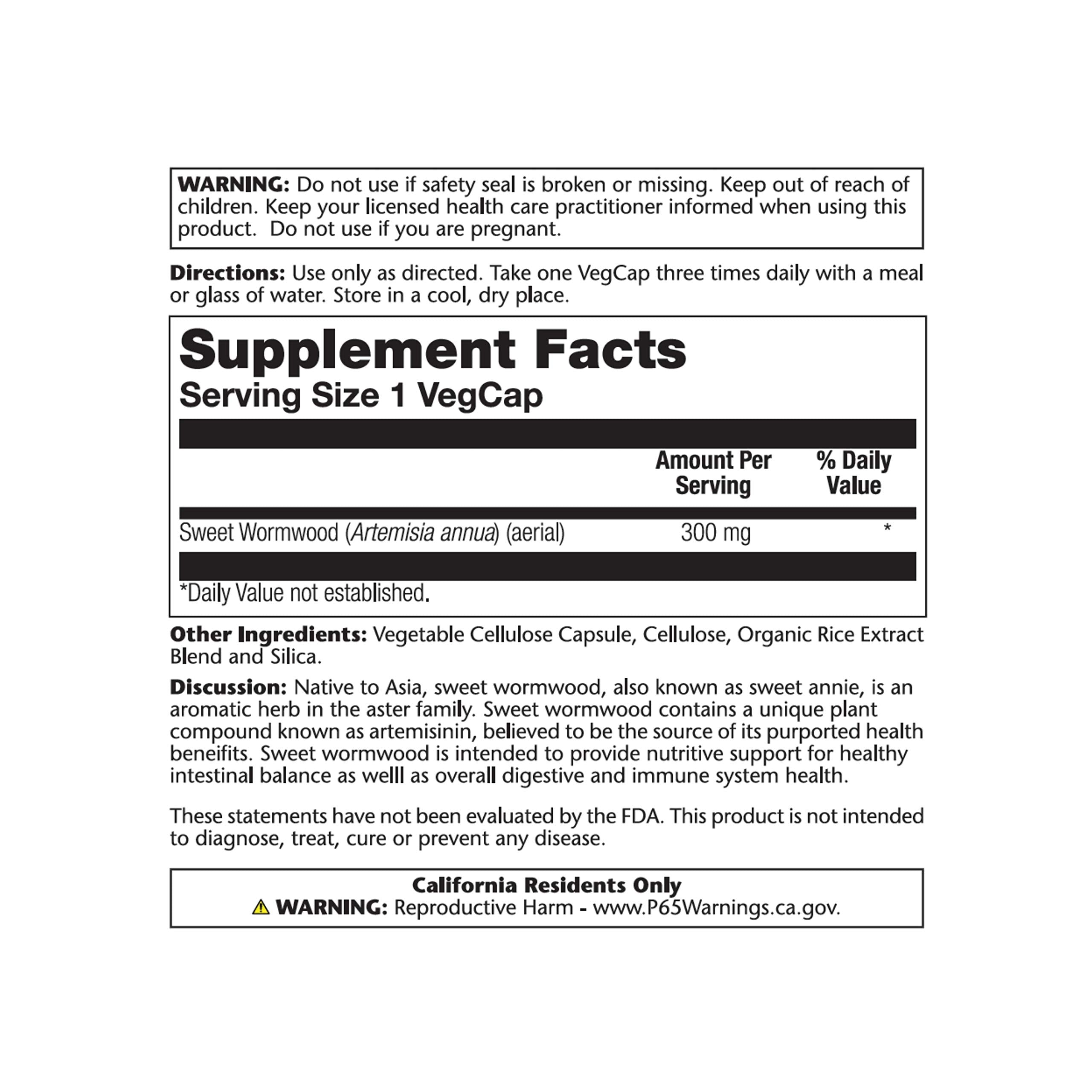 Solaray Sweet Wormwood packaging showing the label and product details.