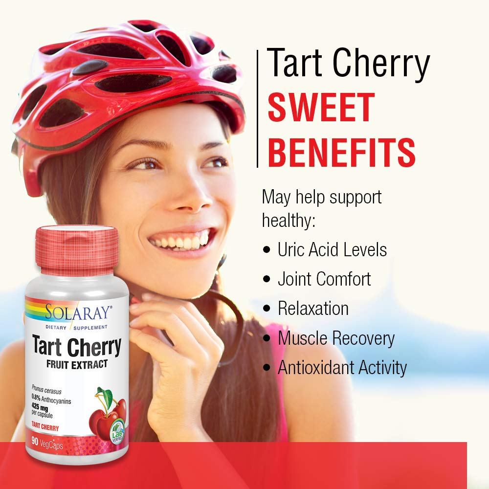 SOLARAY Tart Cherry bottle being poured for convenient serving