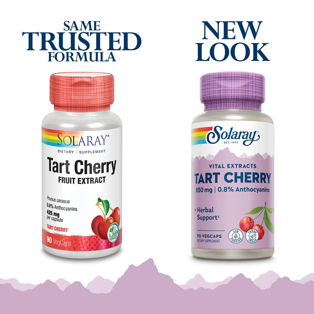 SOLARAY Tart Cherry Capsules on table with capsules visible for easy daily use