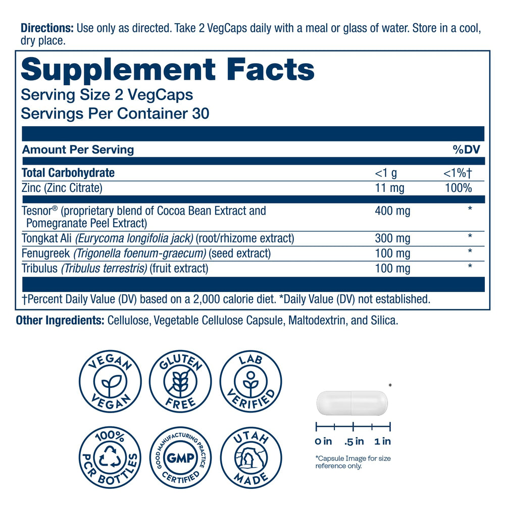 Close view of SOLARAY Tesnor blend label for muscle health support