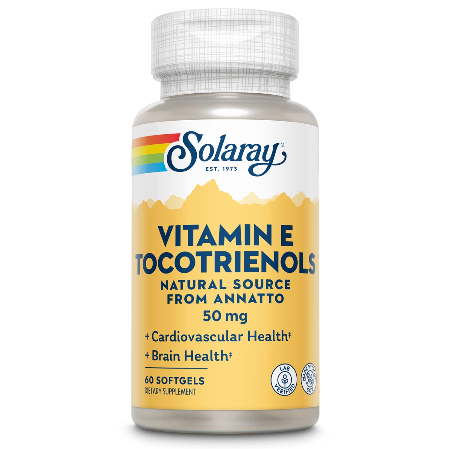 SOLARAY Tocotrienols bottle front view, highlighting brain support potential.