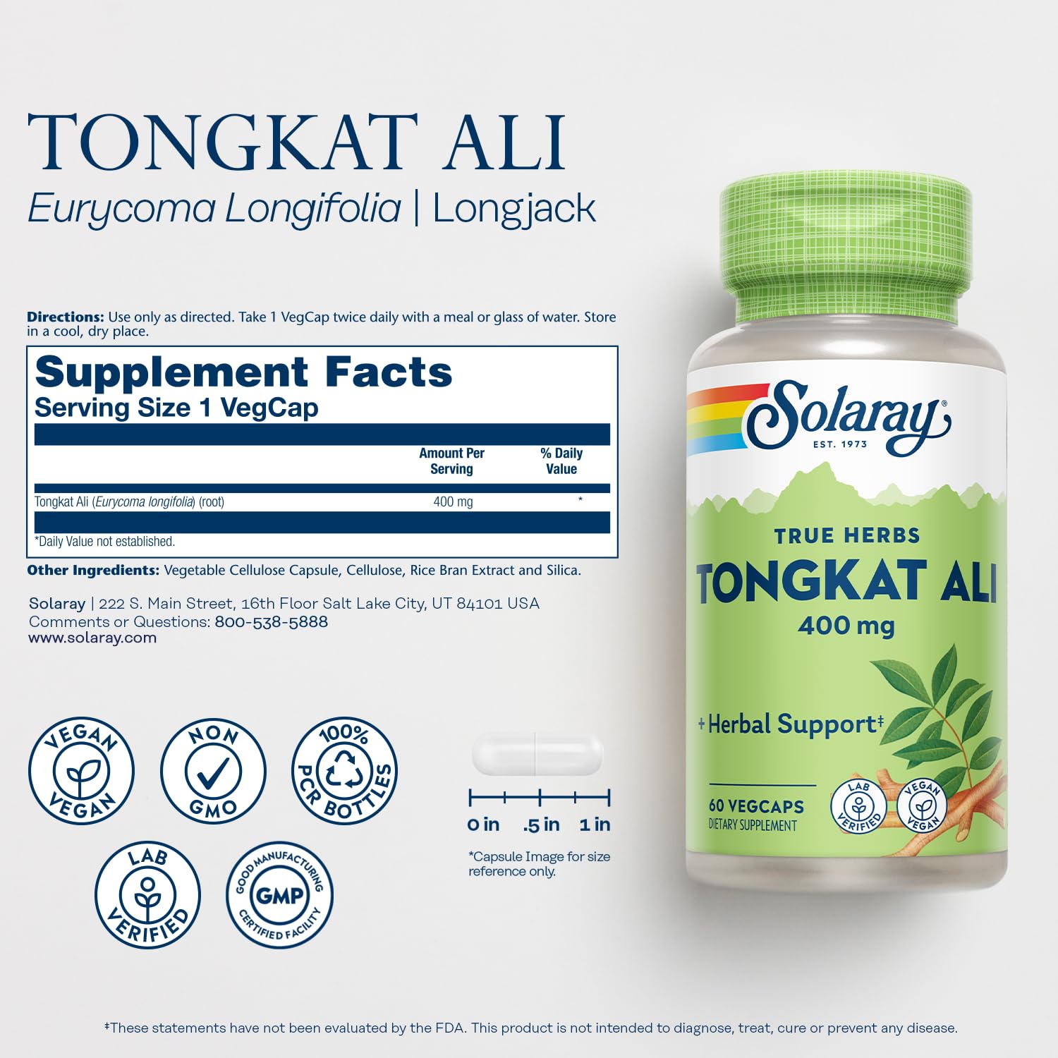 SOLARAY Tongkat Ali 400 mg vegetarian capsules for sustained stamina