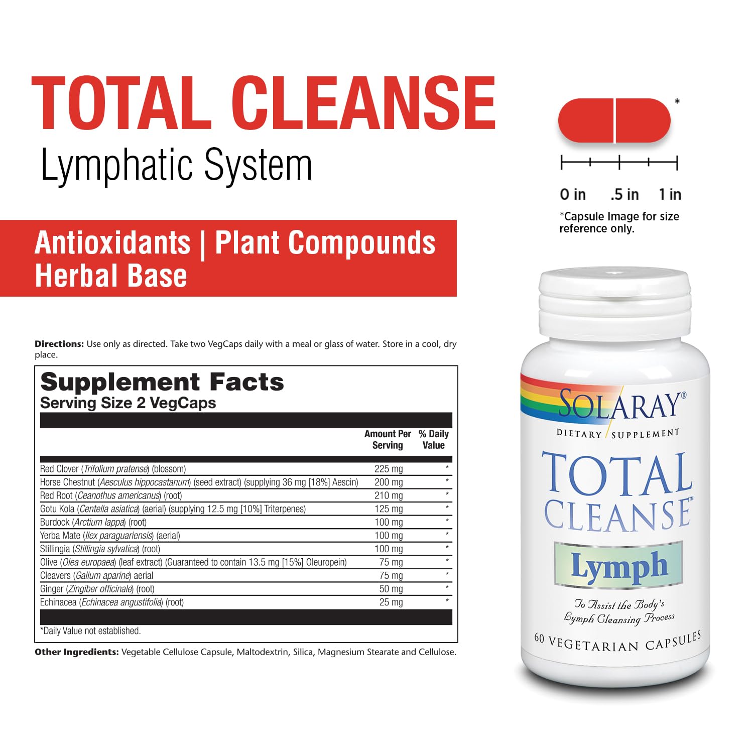 SOLARAY Total Cleanse Lymph capsules close-up highlighting vegetarian formula