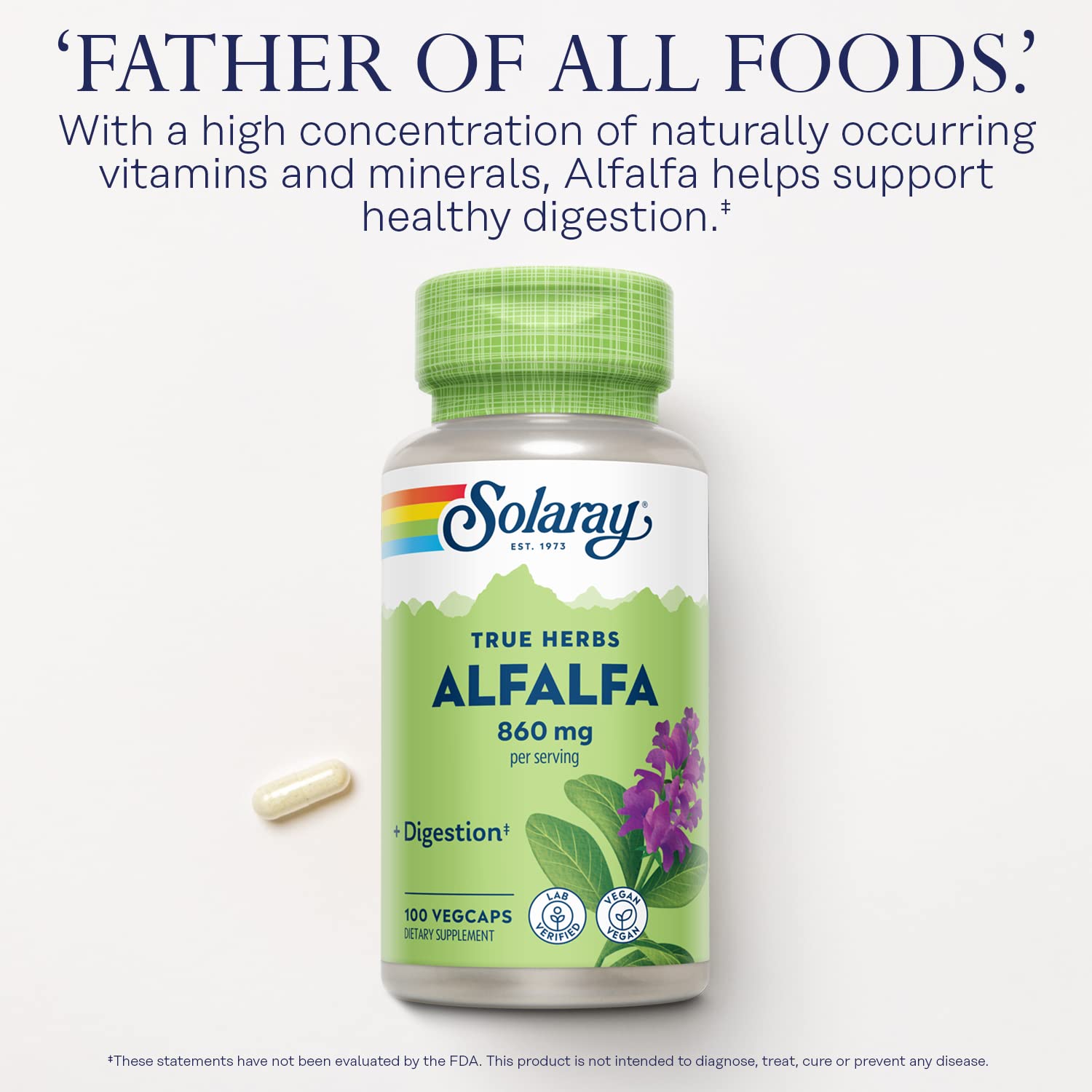 SOLARAY True Herbs ingredients view highlights plant-based nutrition